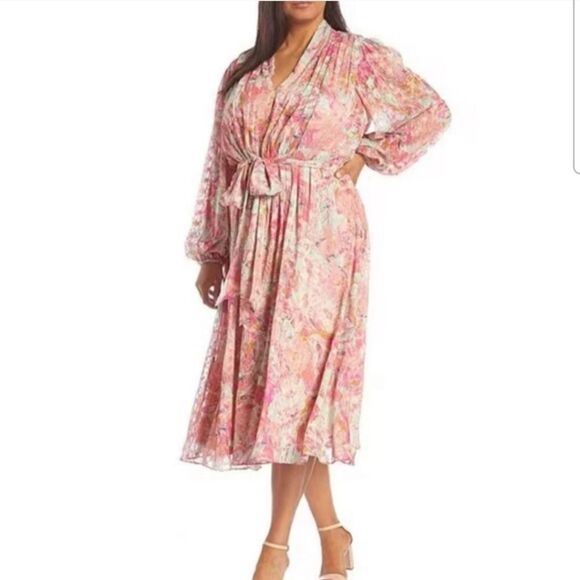 Alex Marie Hayden V-Neck Long Blouson Sleeve Tie Waist Floral Print size 20W - Picture 8 of 8